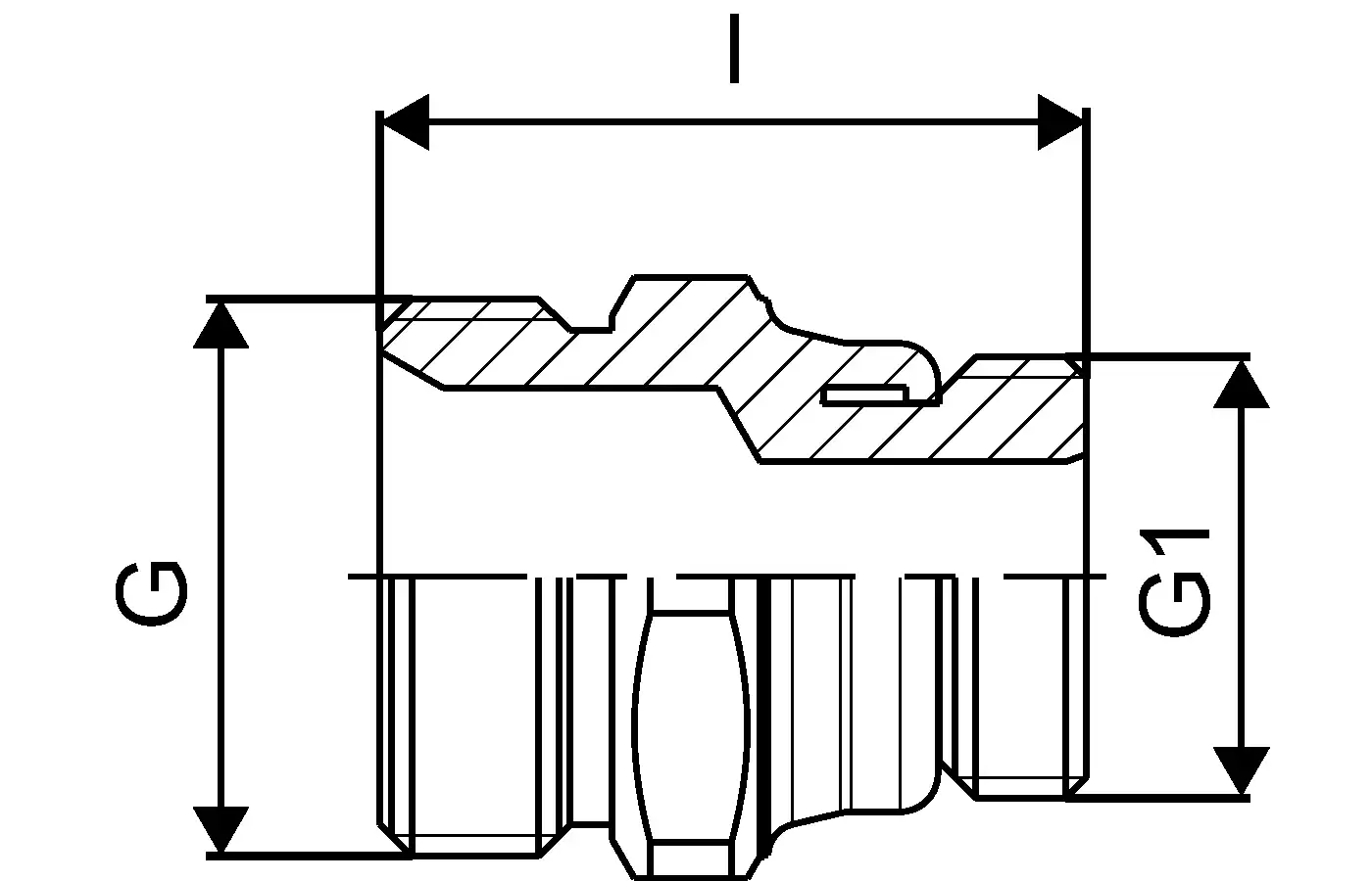 Anschlussnippel von Uponor, mit teilgewindeten Anschlüssen. Das Produkt zeigt eine spezifische Formgebung zur Verbindung von Rohrleitungen.