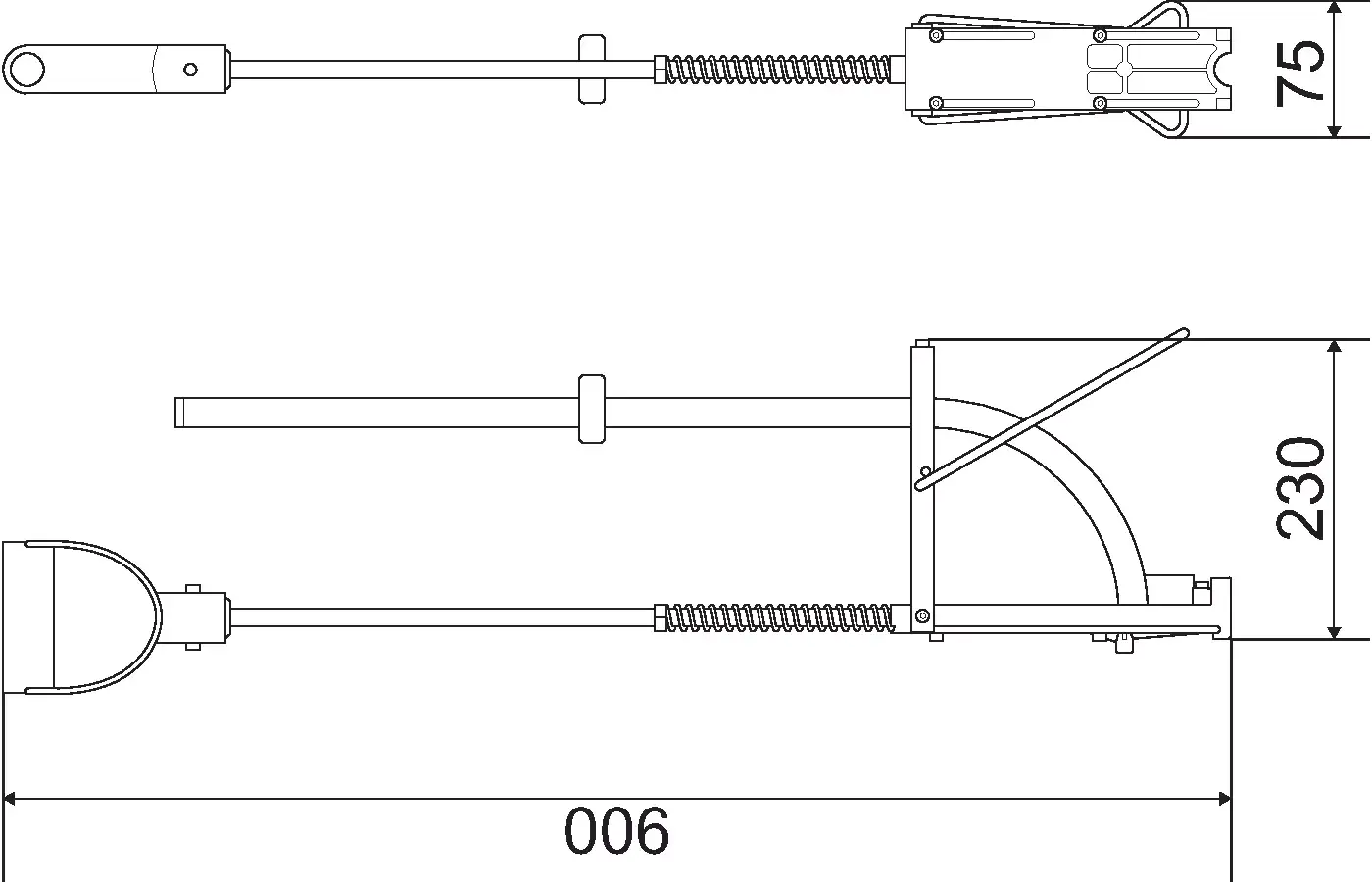 Mechanisches Tackerwerkzeug von Uponor, dargestellt in technischer Zeichnung, mit ergonomischem Griff und Federmechanismus zur Betätigung.