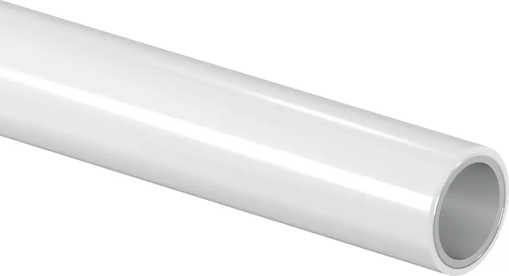 Weißes Rohr von Uponor, mit glatter Oberfläche und rundem Querschnitt, geeignet für verschiedene Anwendungen in der Gebäudetechnik.