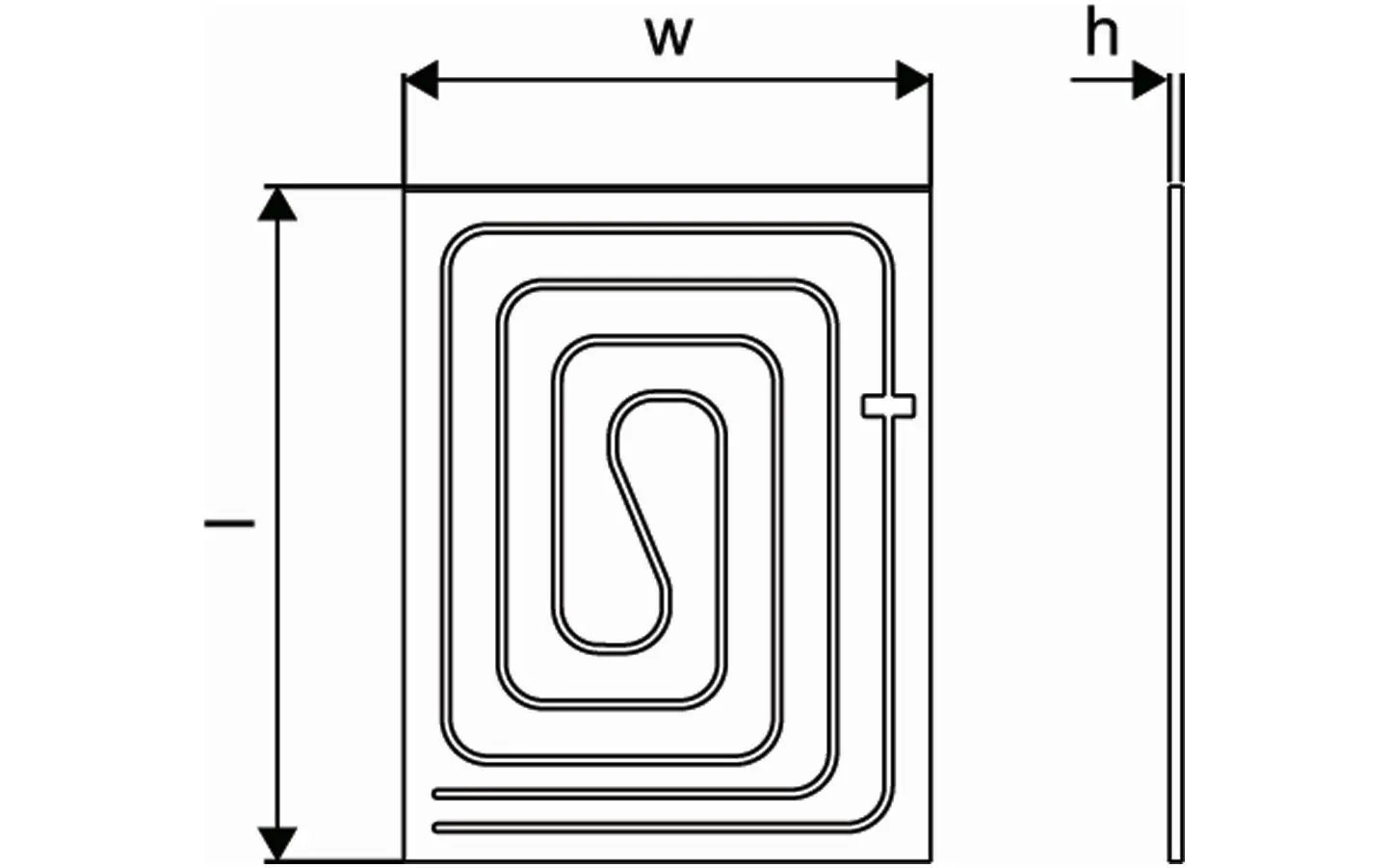 Aufgehängte Heizfläche mit einer spiralförmigen Rohrführung, wie sie typisch für Uponor-Systeme ist, dargestellt in draufsichtlichem Grundriss.