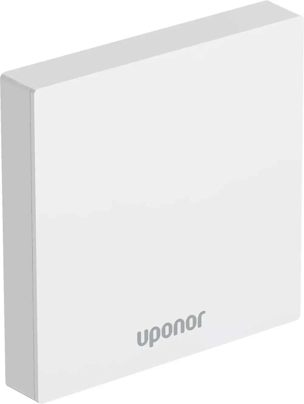 Weißes, rechteckiges Gerät von Uponor mit glatter Oberfläche und dezentem Logo, geeignet für die Wandmontage.
