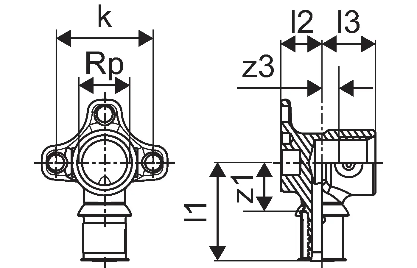Technisches Zeichnungsdiagramm einer Wandscheibe von Uponor, mit Schnittansicht und Maßangaben, die verschiedene Parameter und Komponenten des Produkts darstellen.
