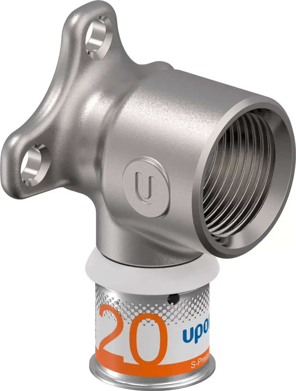 Wandscheibe aus Metall von Uponor mit Gewindeanschluss. Das Produkt ist für die sichere Montage und Verbindung in Sanitär- oder Heizungsanwendungen geeignet.