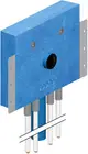 Uponor Produkt mit blauer Oberfläche und mehreren Rohren, die durch eine Montageplatte mit Schrauben verbunden sind. An der Vorderseite befindet sich ein schwarzes Ventil.