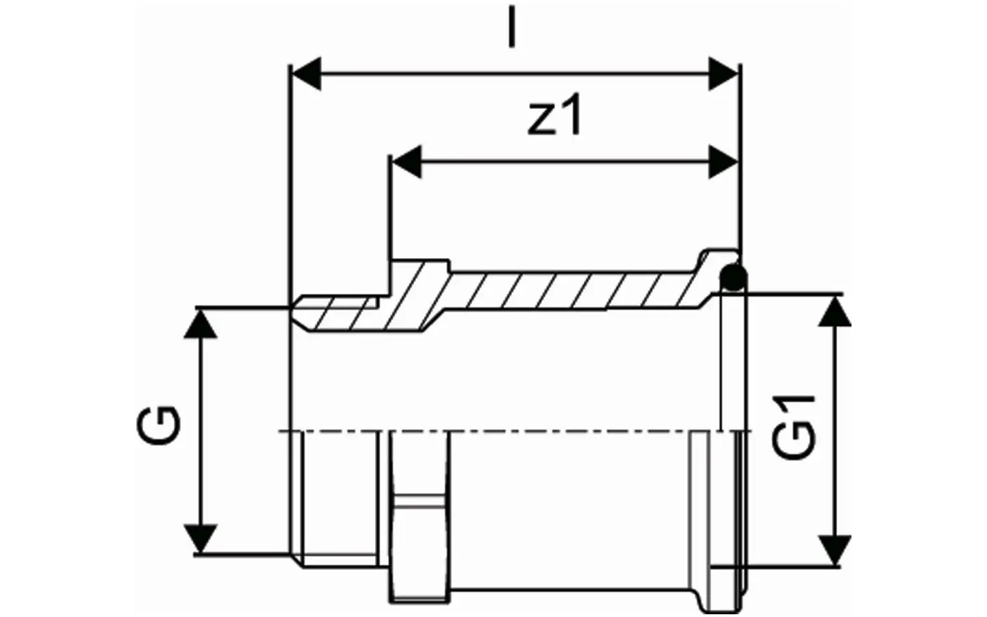 Diagramm einer Wipex Fixpunktmuffe mit verschiedenen Maßen und Schnittdarstellung. Produkt von Uponor, geeignet für Rohrverbindungen.