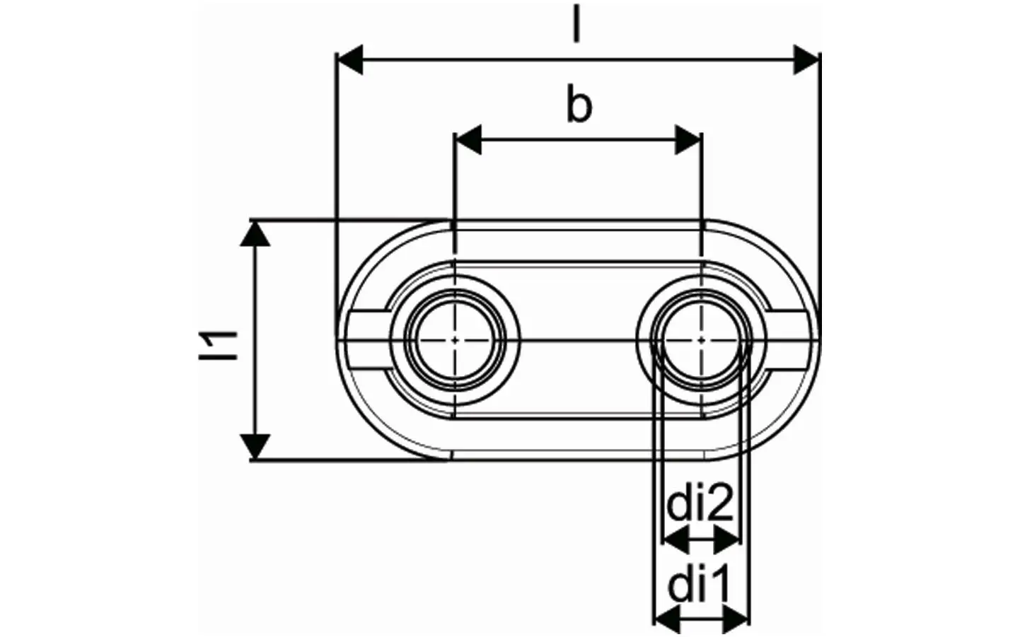 Skizze einer Doppelrosette mit zwei Öffnungen, die für Rohrinstallationen verwendet wird, produziert von Uponor. Maße und spezifische Details sind nicht angegeben.