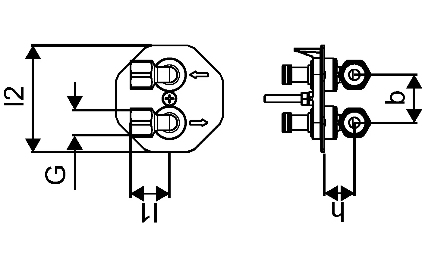 Adapterstecker mit zwei Anschlüssen, geeignet für G1/2" Verbindungen, dargestellt in einer technischen Zeichnung. Produkt von Uponor.