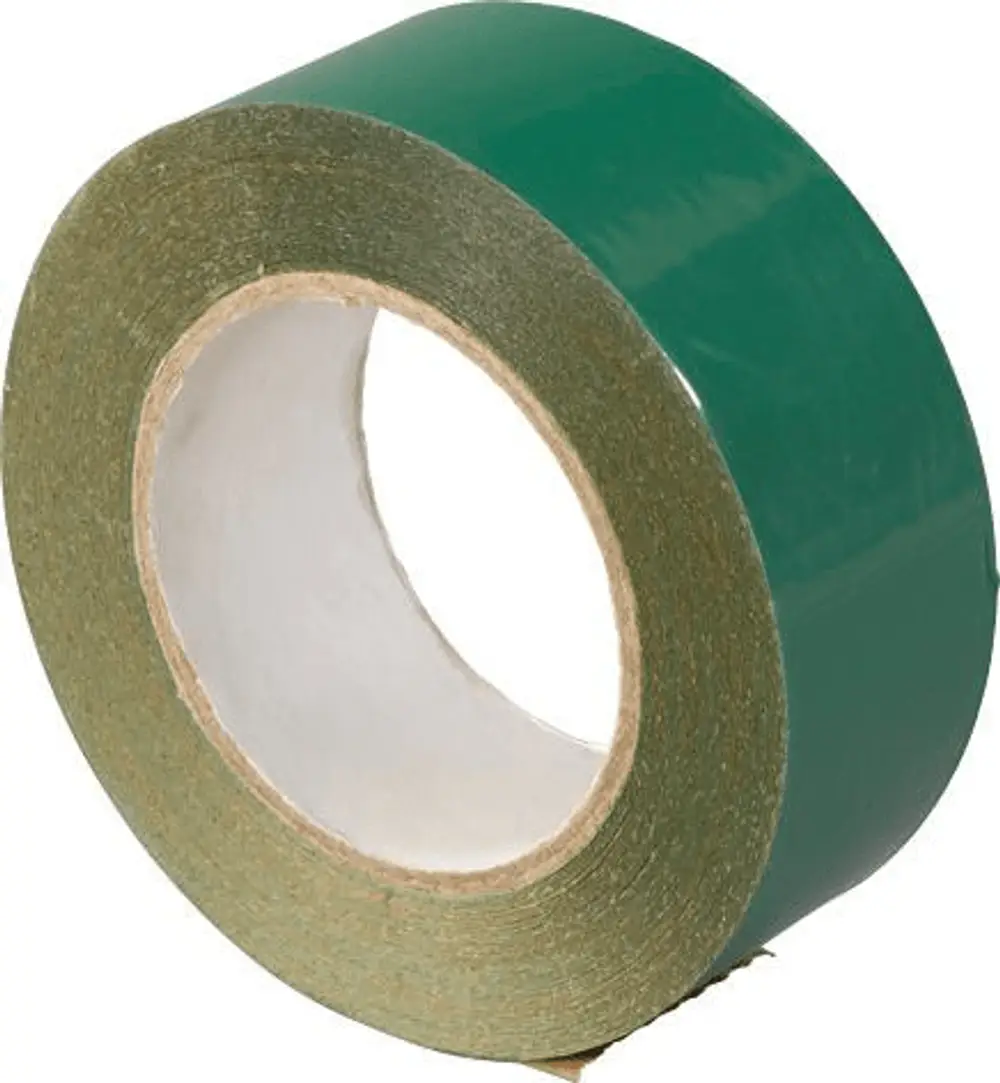 Rolle Klebeband in Grün auf einem weißen Kern. Die Marke Uponor ist sichtbar. Das Band hat eine glatte Oberfläche und ist für verschiedene Anwendungen geeignet.