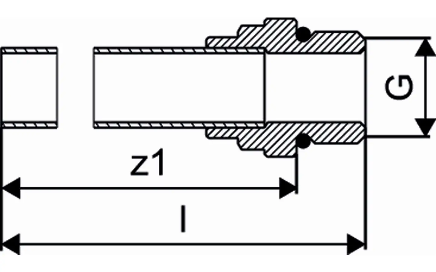 Metallices Anschlussrohr mit G1/2" Gewinde, hergestellt von Uponor. Das Rohr hat eine durchgehende Struktur mit markierten Maßen für Montage.