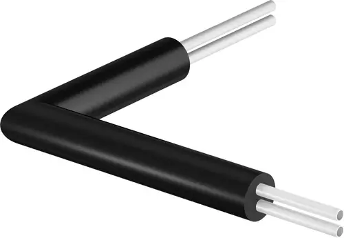 Flexibler Rohrbogen aus schwarzem Material mit zwei weißen Rohren, typisch für die Installation von Versorgungssystemen, hergestellt von Uponor.