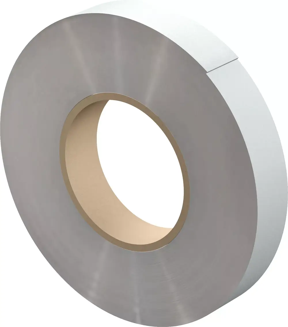 Aufgerolltes Dicht- und Klebeband in neutraler Farbgebung, mit einer glatten Oberfläche. Gezeigt wird die Rolle des Produkts von Uponor.