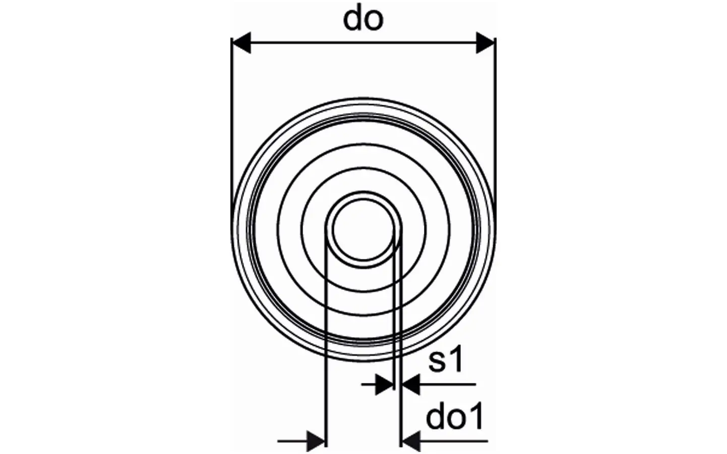 Rundes Produkt mit konzentrischen Linien und Maßangaben, möglicherweise ein Bauteil von Uponor. Die Beschriftung zeigt Durchmesser- und Abstandswerte an.