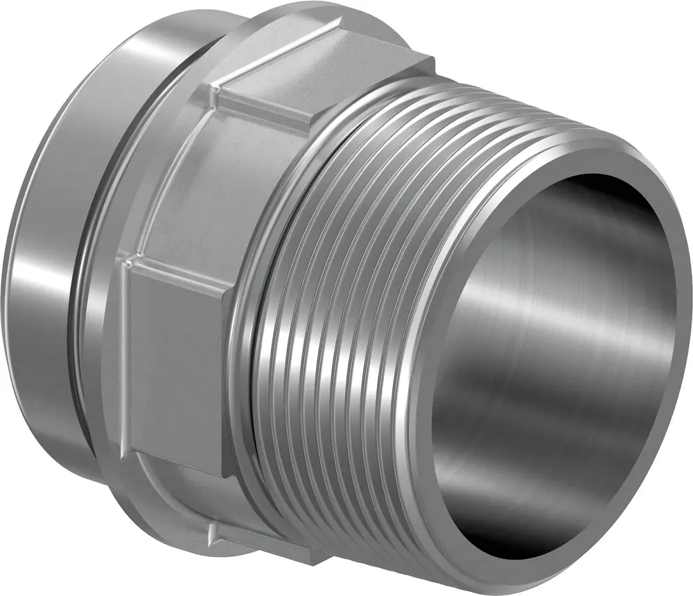 Metalladapter mit Außengewinde, geeignet für Rohrverbindungen. Produkte von Uponor bieten Lösungen in der Rohrinstallation.