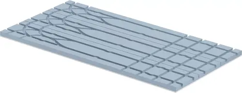 Produkt zur Rohrführung von Uponor, dargestellt in blauer Farbe mit strukturierten, gerillten Oberflächen. Eignet sich zur Dämmung und Schalldämmung.