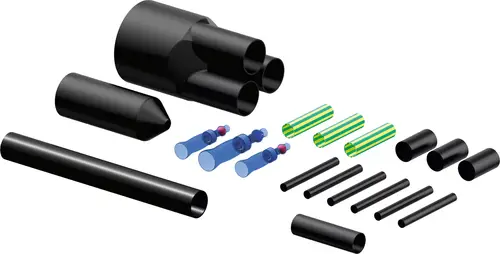 Kabel-Set mit mehreren schwarzen Rohren und Verbindungselementen, gefertigt von Uponor, zur Nutzung in elektrischen Installationen.
