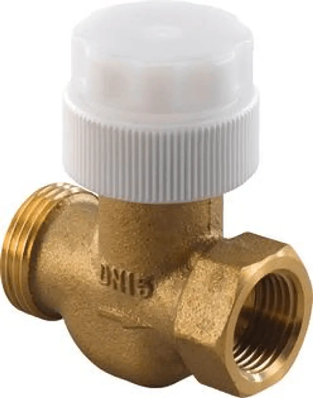 Vario RL-Ventil mit einem weißen Deckel und einer Messingausführung. Geeignet für Installationen von Uponor.