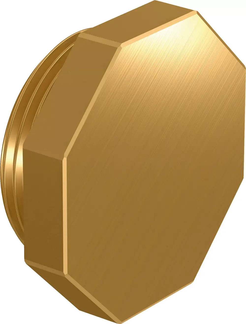Goldfarbener, achteckiger Stopfen mit gewellter Rückseite. Produkt von Uponor, geeignet für verschiedene Anwendungen im Installationsbereich.