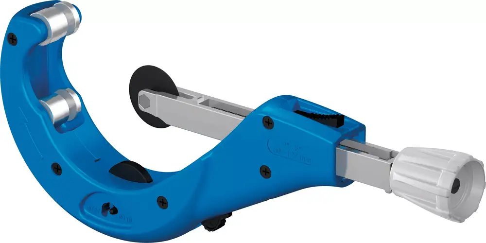 Blauer Rohrschneider von Uponor, geeignet zum Schneiden von Rohren. Die Schneidvorrichtung ist funktional und handlich gestaltet, mit einem ergonomischen Griff.