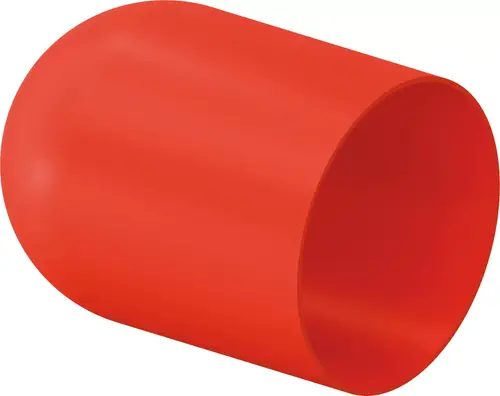 Rote Endkappe ohne Verjüngung, vermutlich aus Kunststoff, die für Rohrleitungen geeignet ist. Produkt von Uponor zur Abdeckung von Rohrenden.