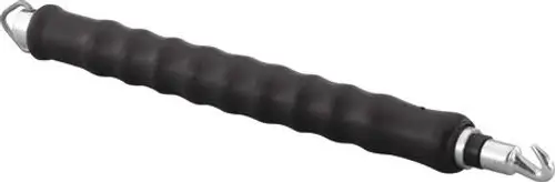 Schwarze Griffstange mit gummierter Oberfläche und zwei Metallhaken an den Enden. Produkt von Uponor, geeignet für verschiedene Anwendungen im Handwerksbereich.