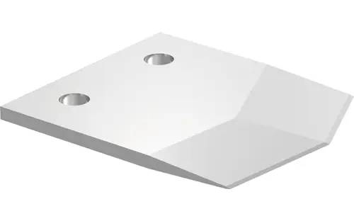 Ersatzklinge aus Metall mit zwei runden Löchern zur Befestigung, geeignet für Geräte von Uponor. Flache, schräg abgeschnittene Kante.
