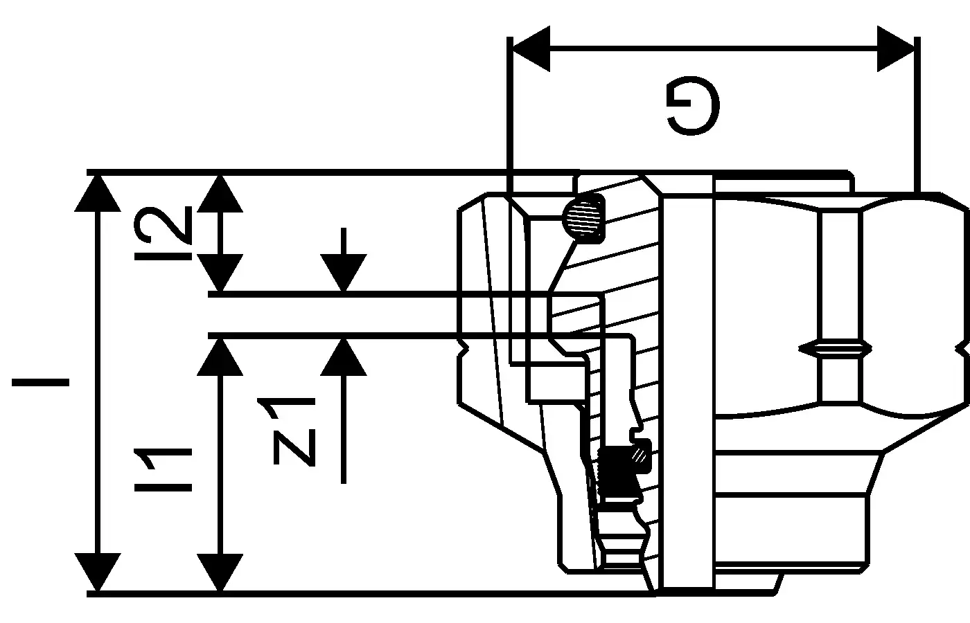 Technische Zeichnung einer Vario Eurokonusverschraubung von Uponor. Seitenansicht zeigt verschiedene Maße, Aussparungen und technische Details.