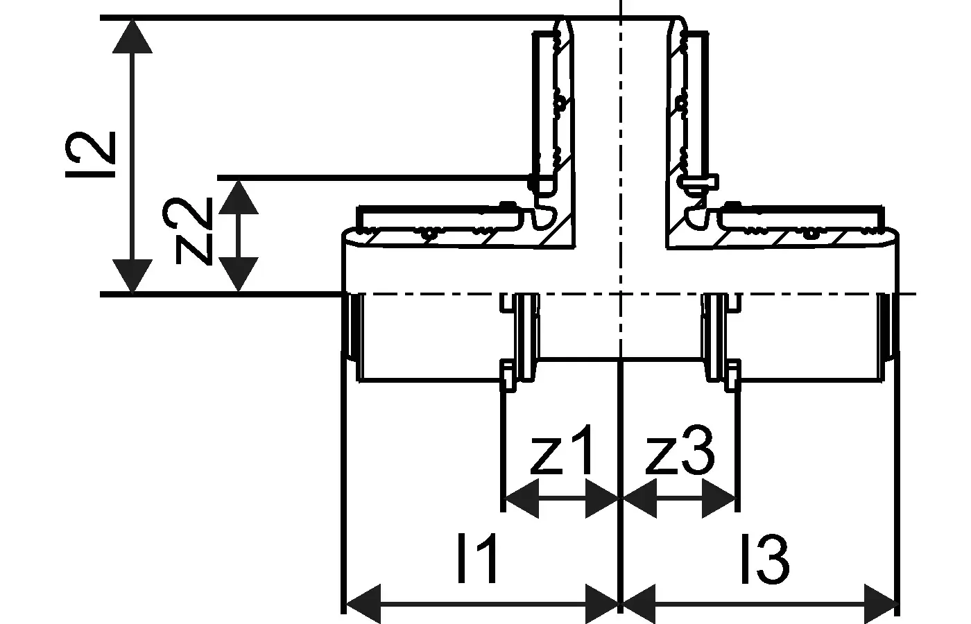 T-Stück aus PPSU mit Verbindungsstellen für Rohre. Selten zu sehendes Fittingsystem von Uponor zur Verbindung in Sanitär- oder Heizungsinstallationen.