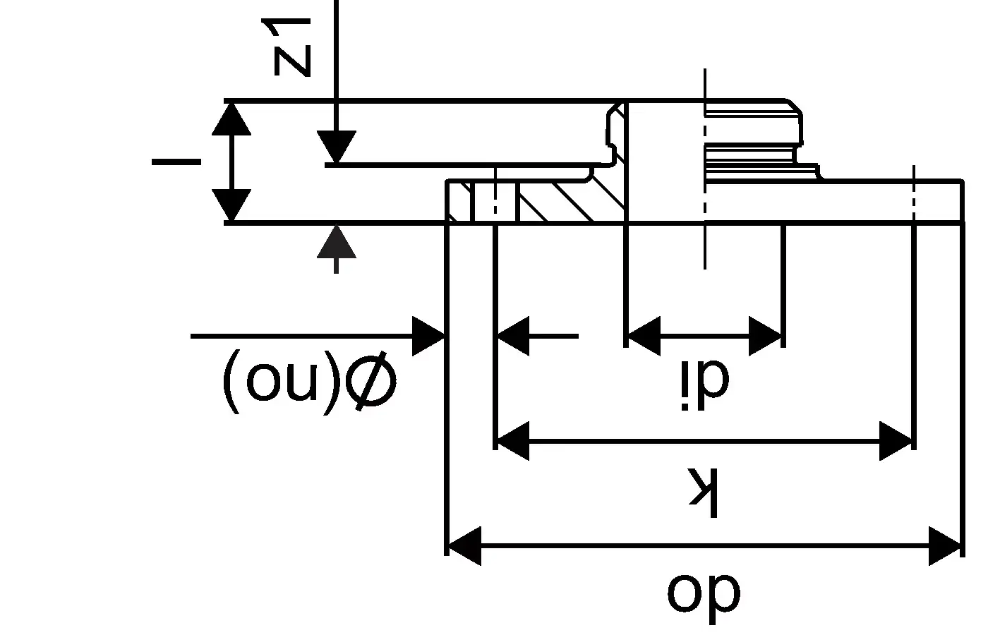 Flanschadapter von Uponor mit verschiedenen Maßen und Anschlussdetails, dargestellt in Seitenansicht mit Maßlinien und Bezeichnungen.