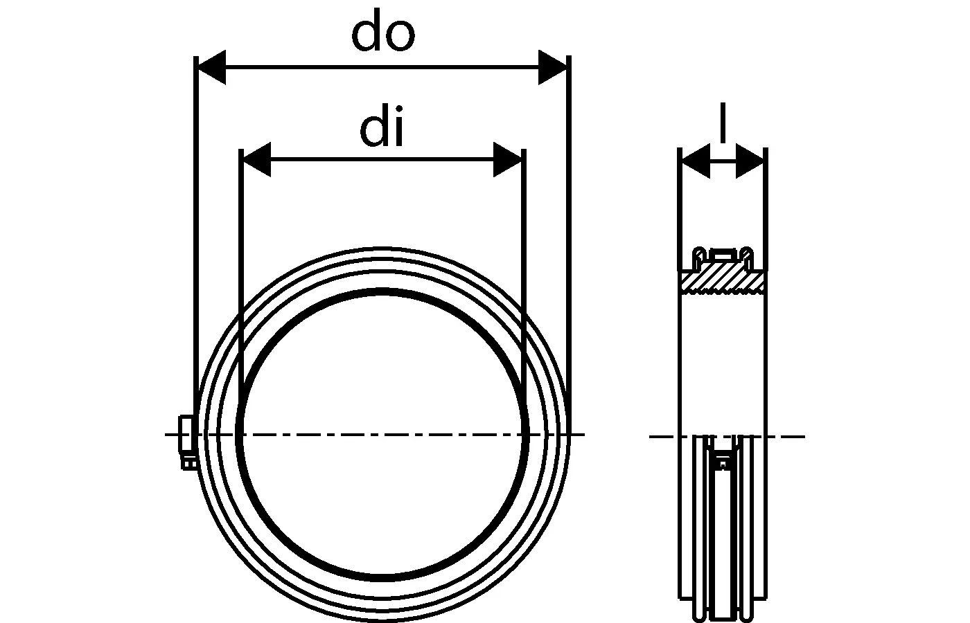 Schnittansicht einer Dichtung mit innerem und äußerem Durchmesser sowie Länge. Produkt von Uponor, geeignet für Anwendungen in Rohrsystemen.