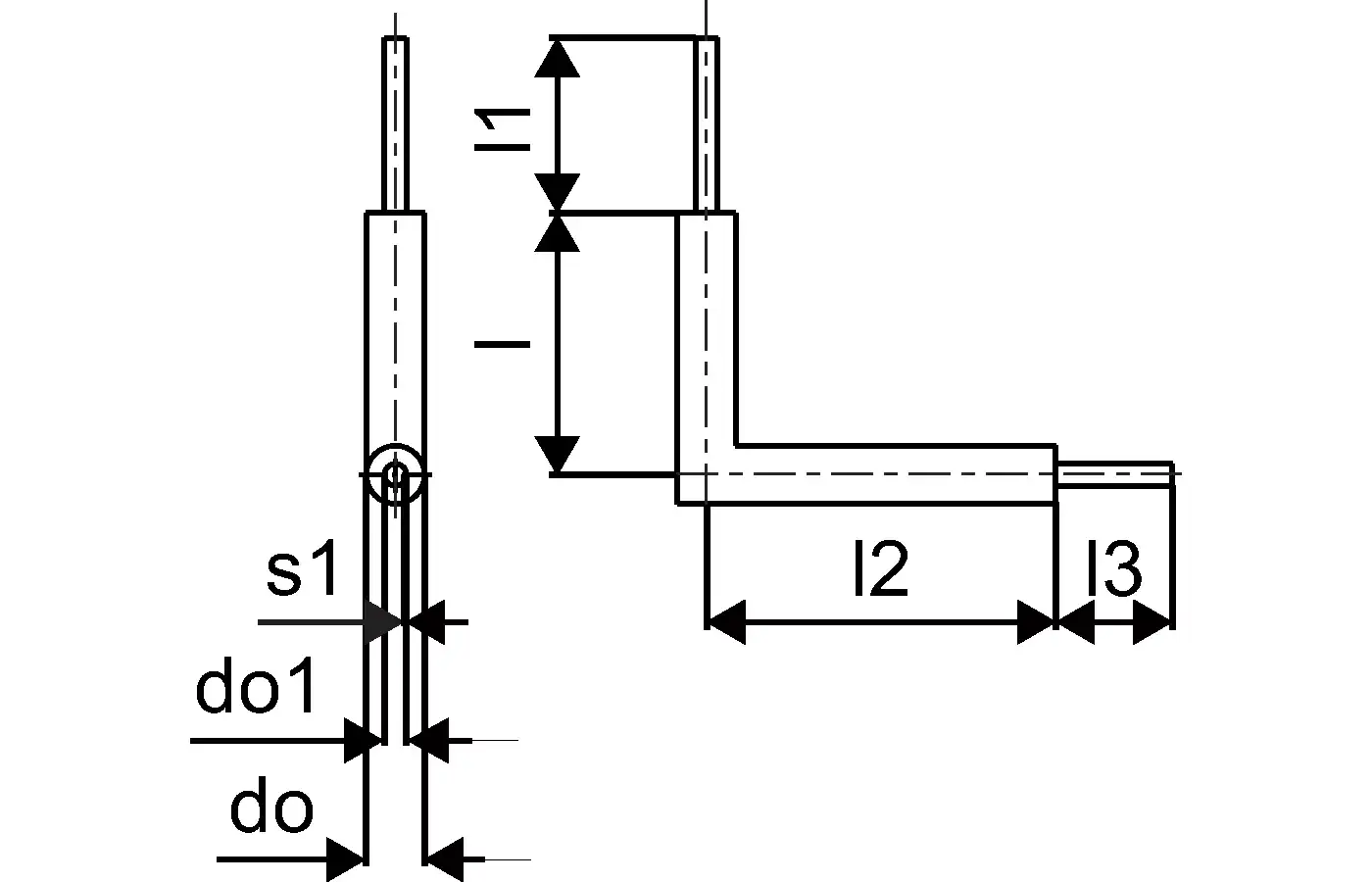L-förmiger Bogen für Hauseinführungen in der Installationstechnik, dargestellt mit Maßlinien und technischen Details, stammt von der Marke Uponor.
