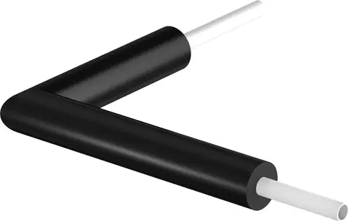 Schwarzer Bogen aus flexiblem Material mit zwei weißen Rohren, geeignet für Hauseinführungen, hergestellt von Uponor.