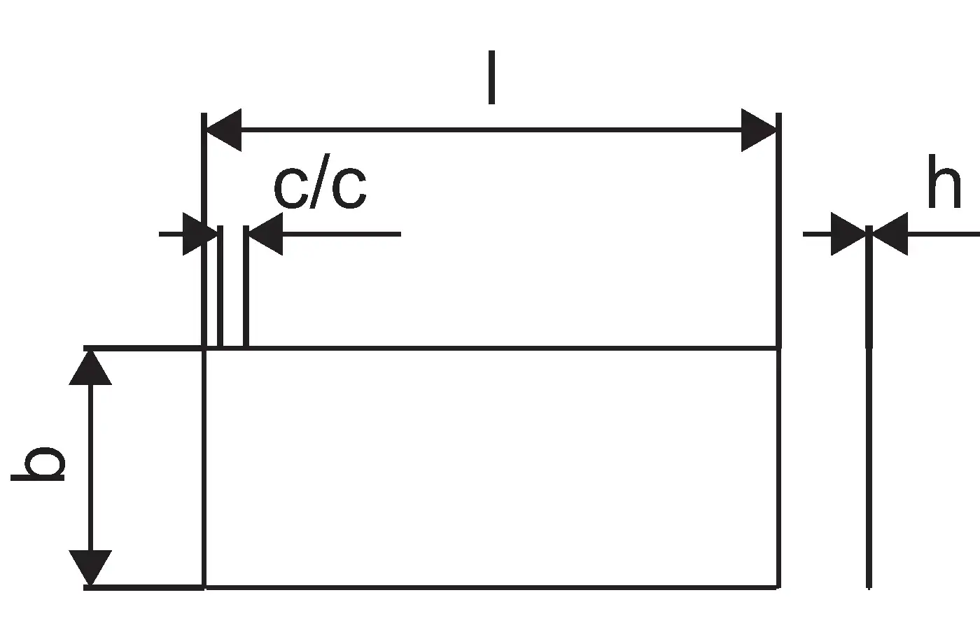 Schematische Darstellung eines Klettboards mit den Maßen in Länge, Breite und Höhe. Die Struktur zeigt eine klare Unterteilung und ist für Montagezwecke geeignet. Produziert von Uponor.