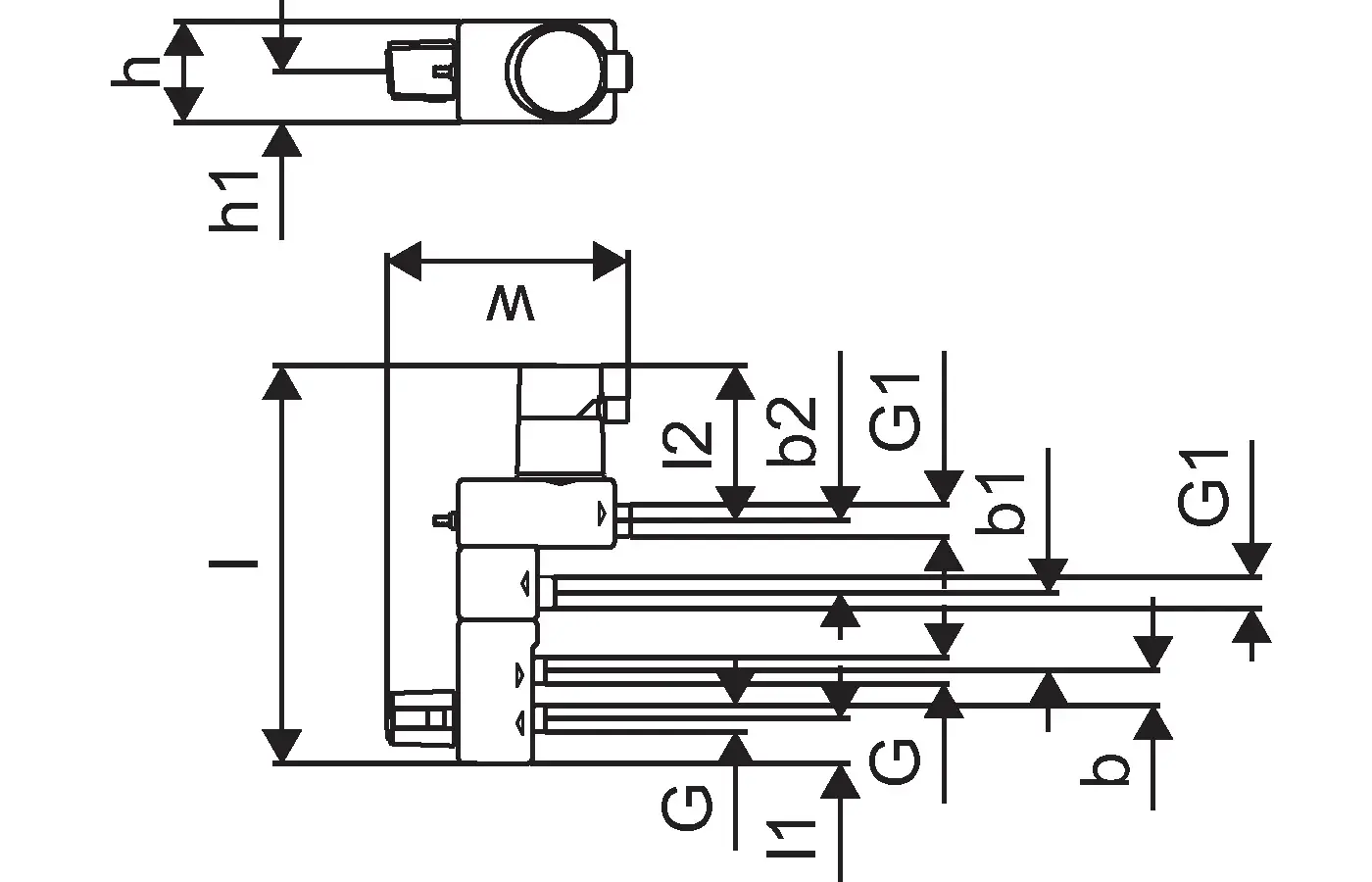 Pumpengruppe von Uponor, dargestellt in schematischer Form mit Maßangaben und Anschlussstellen für die Installation.