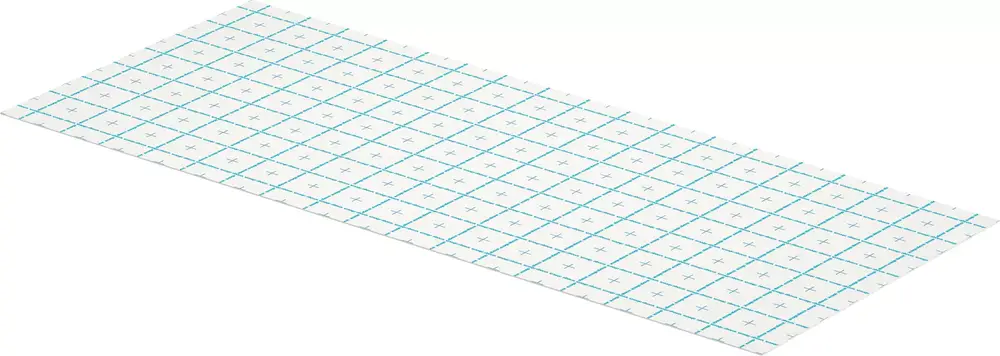 Weißes Klettboard mit einem Gittermuster aus blauen Linien. Das Produkt von Uponor eignet sich zur Verwendung in verschiedenen organisatorischen Anwendungen.