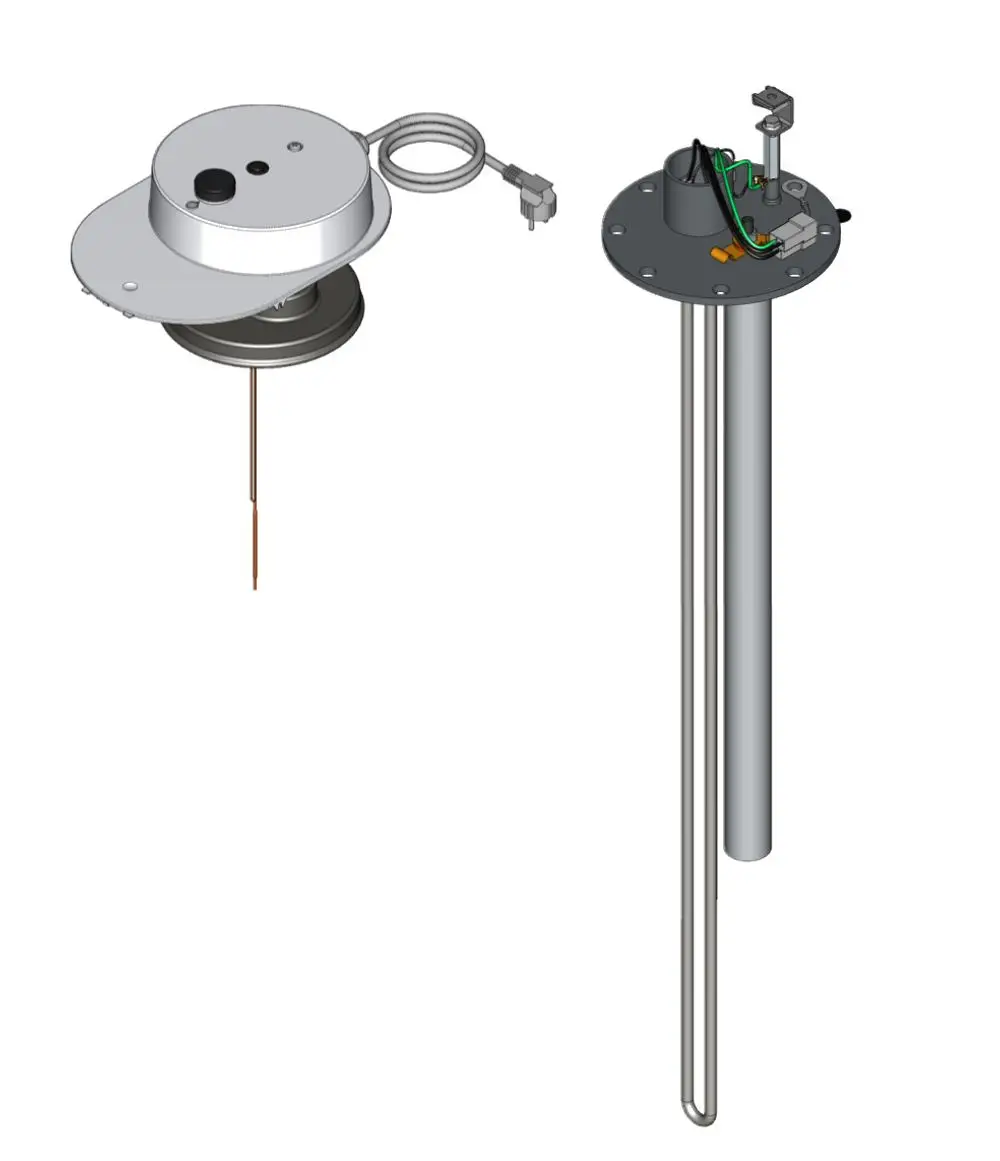 Viessmann Elektro-Heizeinsatz, bestehend aus einer runden oberen Einheit mit Kabelanschluss und einem vertikalen Metallrohr zur Installation in Heizsystemen.