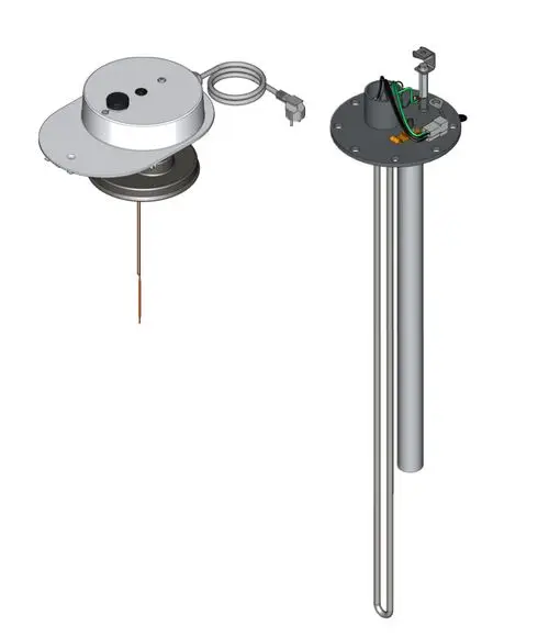 Viessmann Elektro-Heizeinsatz, bestehend aus einer runden oberen Einheit mit Kabelanschluss und einem vertikalen Metallrohr zur Installation in Heizsystemen.