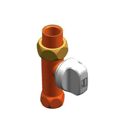 Gas-Durchgangshahn in orange mit Metallverbindung und Ventil, geeignet für Aufputz-Montage. Produkt von Viessmann zur Verwendung in Gasinstallationen.