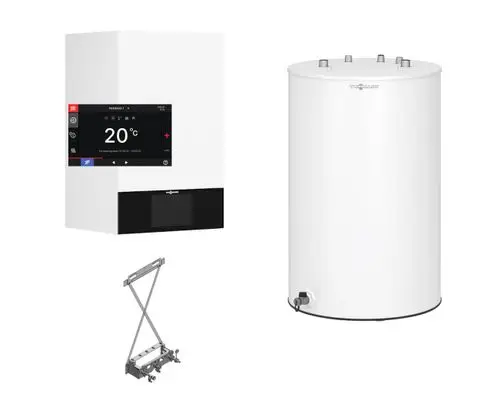 Produktbild: Viessmann Vitodens 300-W B3HH 1,9-19kW 7 Zoll, Vitocell 100-W CUGB-A 120L und Zubehör.