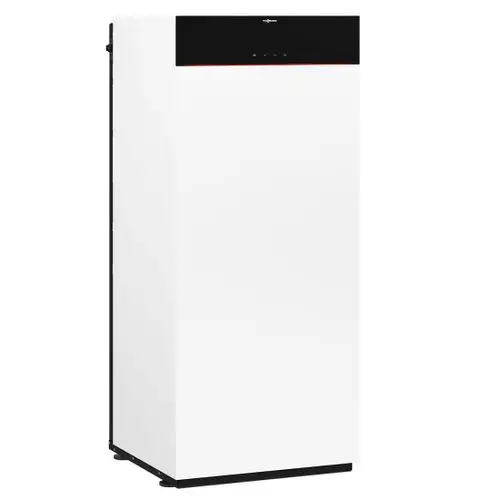 Weißer Kühlschrank mit schwarzem Oberteil und Digitalanzeige, rechteckige Form und schwarze Füße.