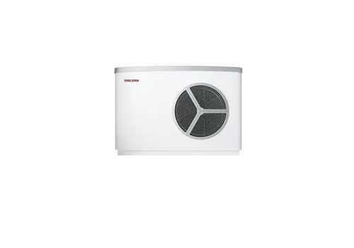 Weißes Wärmepumpengerät von Stiebel Eltron mit runder Lüftungsgitterfront, geeignet für die Wärmeversorgung in Wohnräumen.