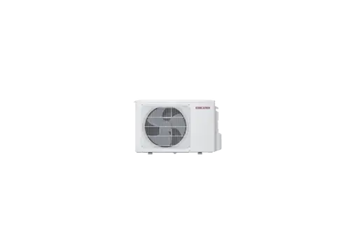 Weißes Außengerät mit Gitterfront und Lüfter, hergestellt von Stiebel Eltron, zur Installation in einem Multisplit-Klimasystem.