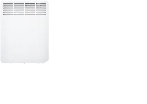 Weißer Elektroheizkörper mit Lüftungsschlitzen oben, rechteckige Form und glatte Oberfläche, geeignet für Raumheizung.