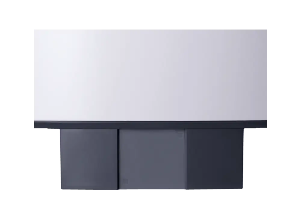 Wandhängender Pufferspeicher von Stiebel Eltron mit festem Oberteil und drei voneinander abgegrenzten Unterelementen in unterschiedlichen Grautönen.