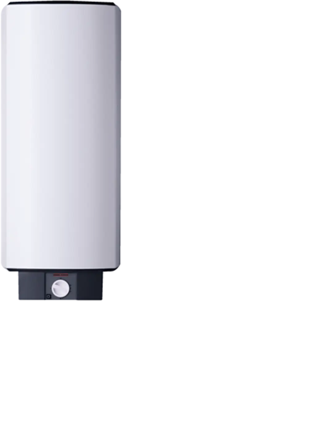 Stiebel Eltron Warmwasser-Wandspeicher in Weiß, zylindrische Form, mit einer Bedieneinheit am unteren Ende.