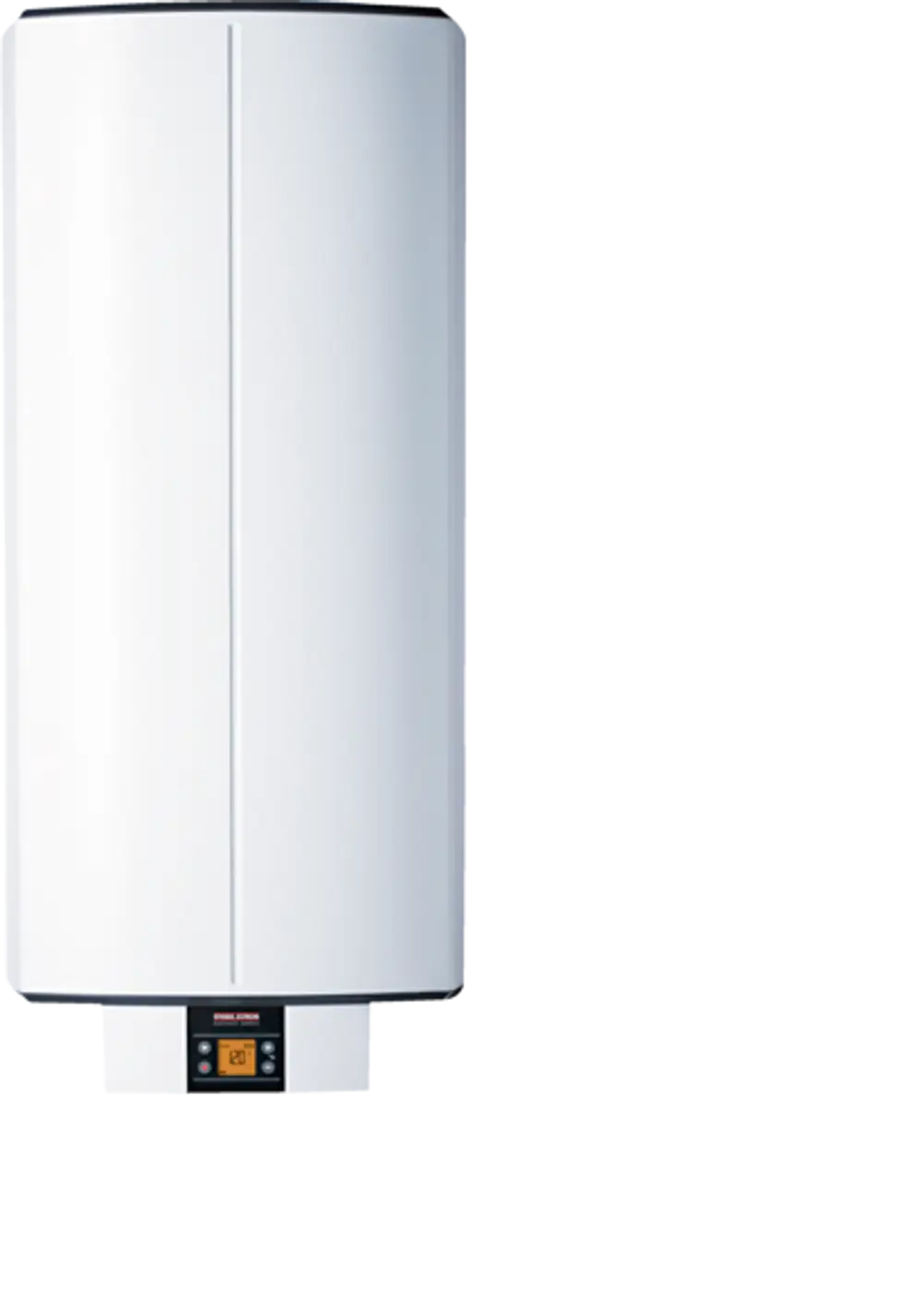 Weißer Wandheizspeicher von Stiebel Eltron mit digitalem Display und Steuerung. Befindet sich auf einem neutralen Hintergrund und zeigt keine weiteren Informationen.