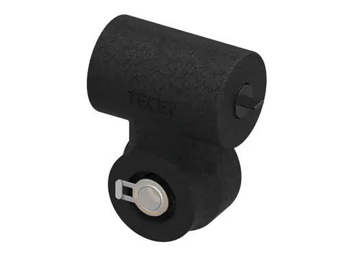 Schwarzes Rohrfitting mit abgerundeten Enden und einem seitlichen Anschluss, geeignet für TECEflex Rohrsysteme.