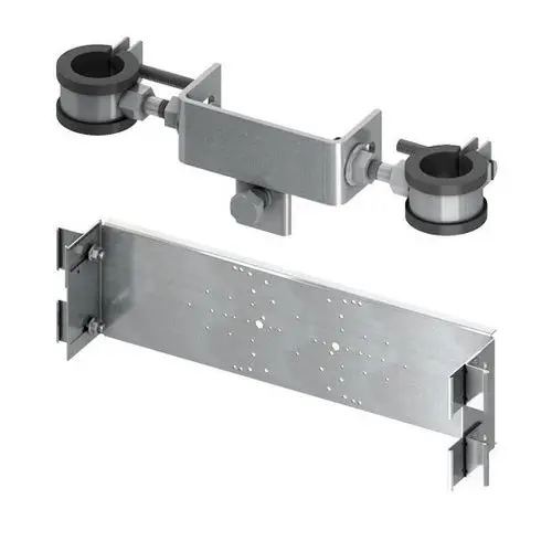 Montageset für Installationswände, bestehend aus zwei Halterungen und einer Verbindungsschiene aus Metall, ideal für die Befestigung und Unterstützung von Sanitäranlagen.