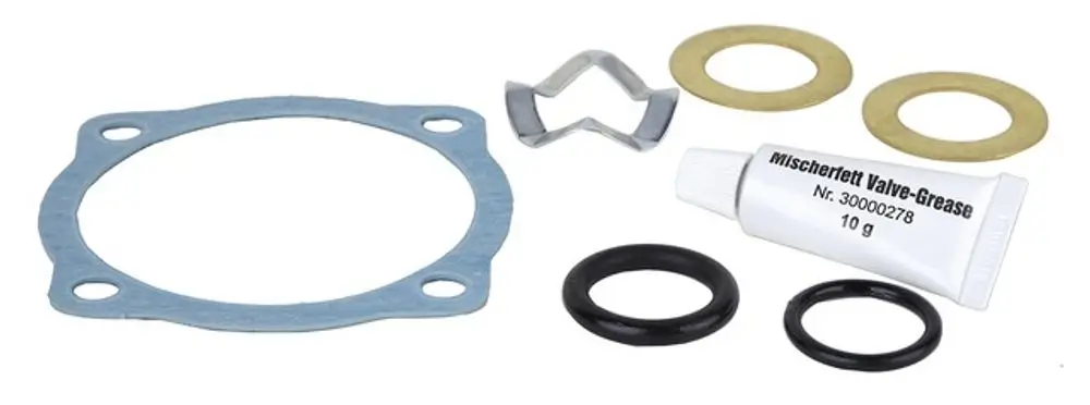 Dichtungsatz von Resideo bestehend aus einer Dichtung, Unterlegscheiben, O-Ringen und einem Röhrchen mit Schmiermittel, geeignet für Mischer DN15-40.