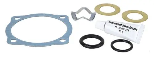 Dichtungsatz von Resideo bestehend aus einer Dichtung, Unterlegscheiben, O-Ringen und einem Röhrchen mit Schmiermittel, geeignet für Mischer DN15-40.