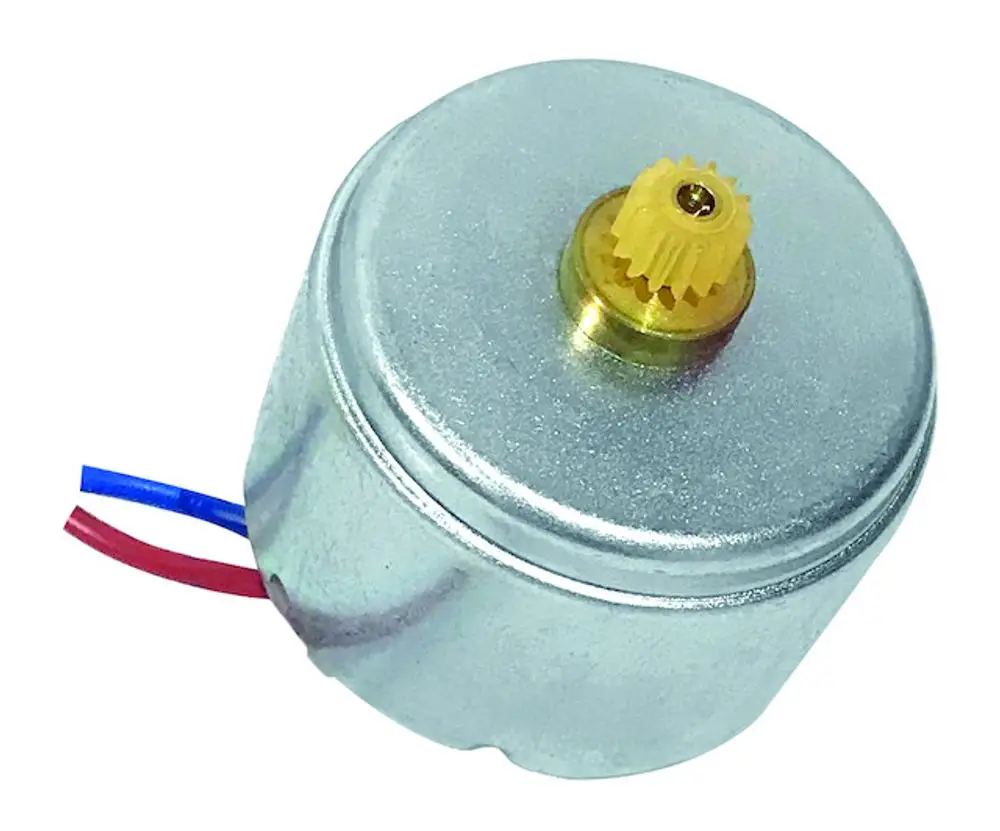 DC-Motor mit einer metallischen Gehäuseoberfläche und zwei abgehenden Drähten in rot und blau, geeignet für die Mischerstation von Resideo.